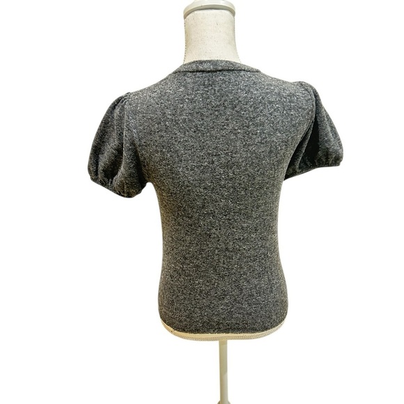 Zara charcoal Gray Puff Sleeve Fitted knit top raw edge size small - Picture 8 of 9